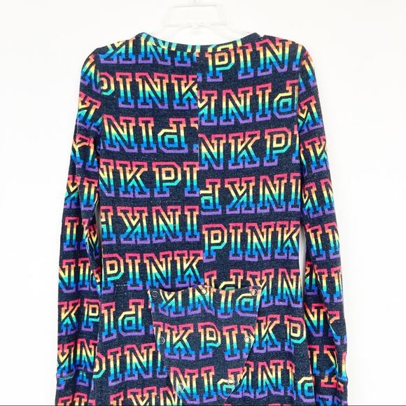 Pink Victoria’s Secret Rainbow Spell Out Butt Flap One Piece Pajamas Sz M - Picture 7 of 9